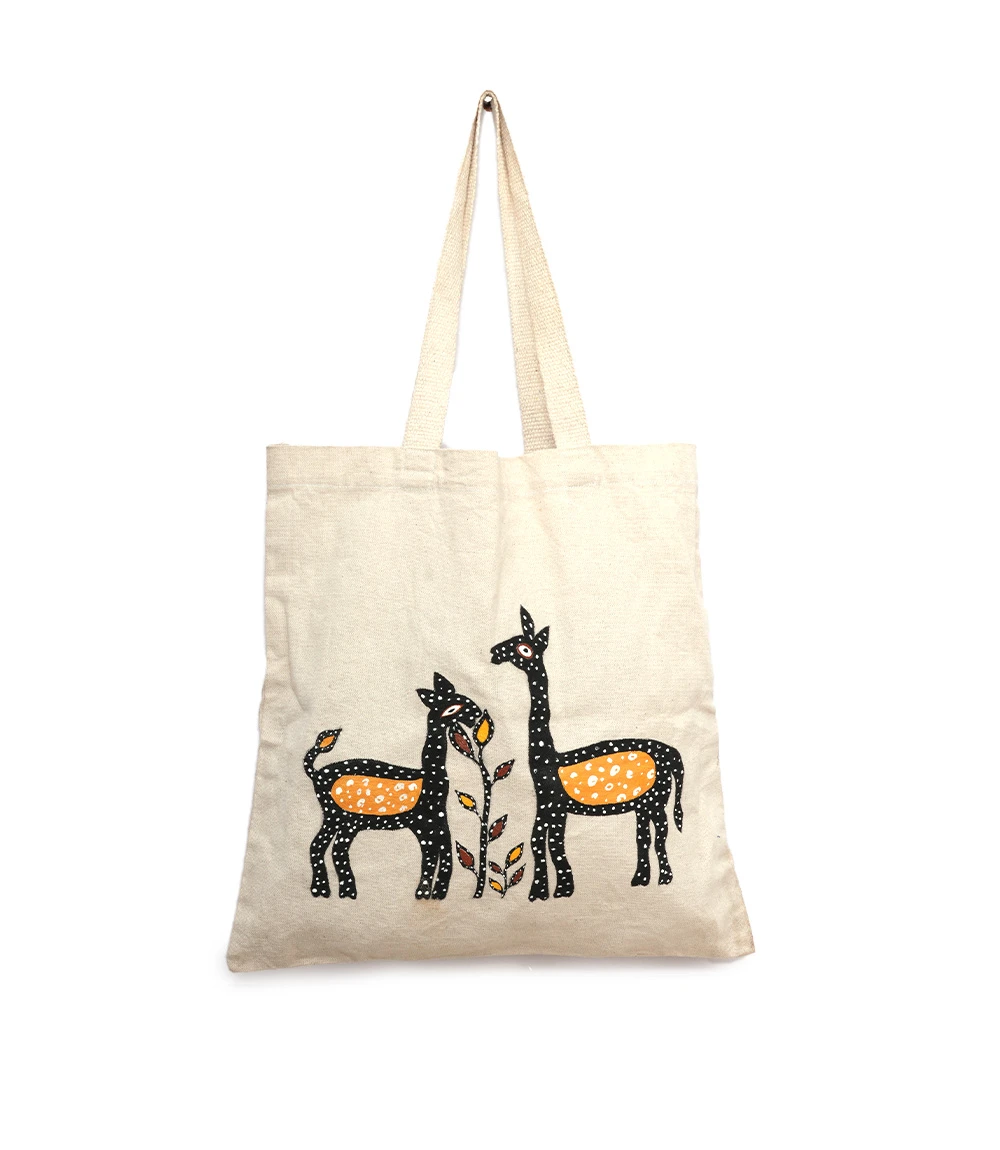 Canvas tot bag with sohrai painting-deer