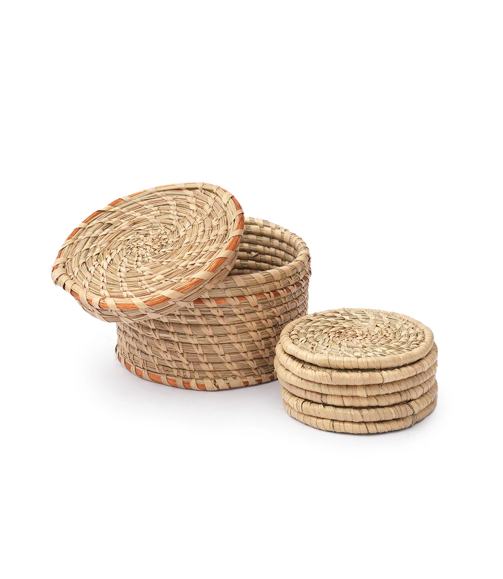 Natural grass Coaster with Holder Set of 6 