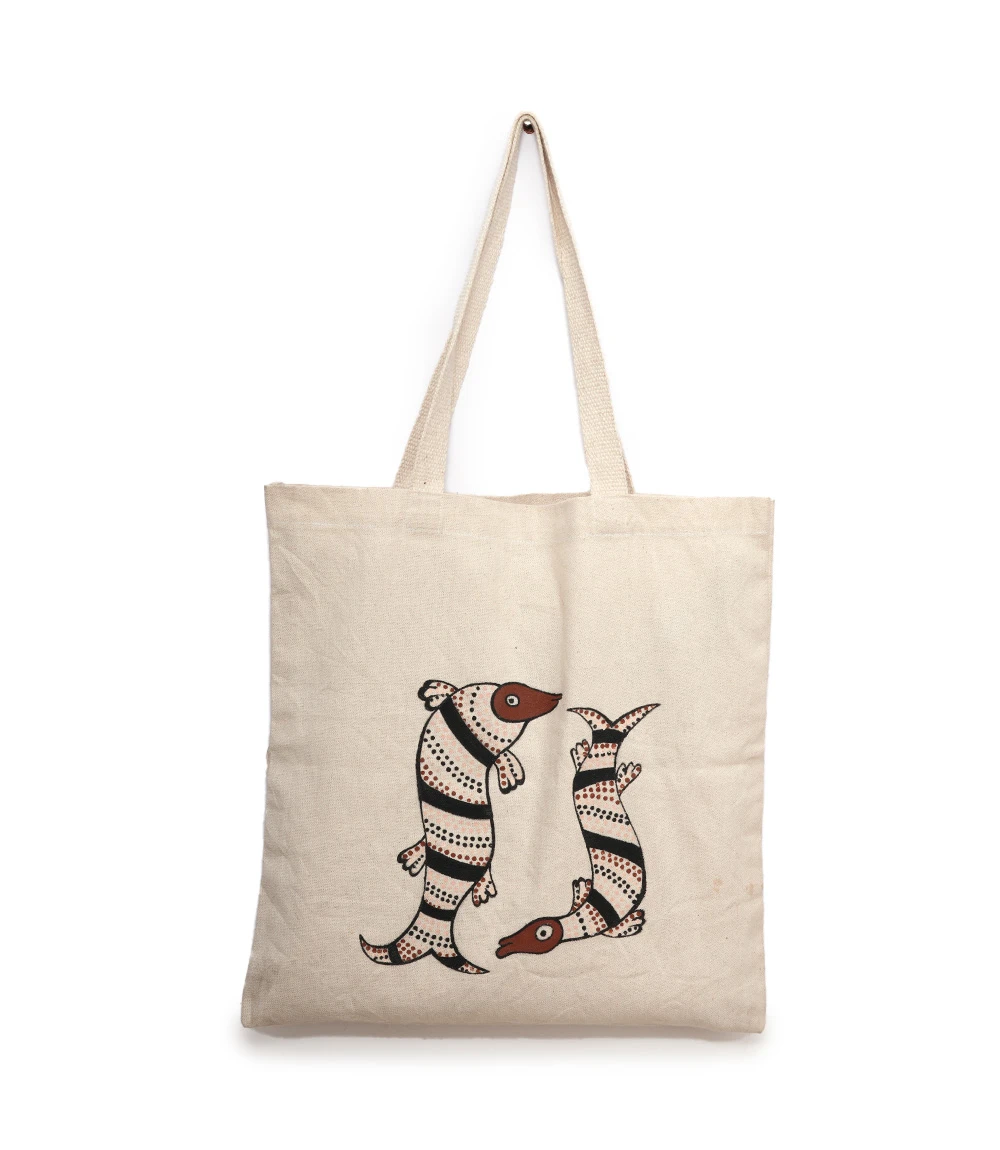 Canvas tot bag with sohrai painting