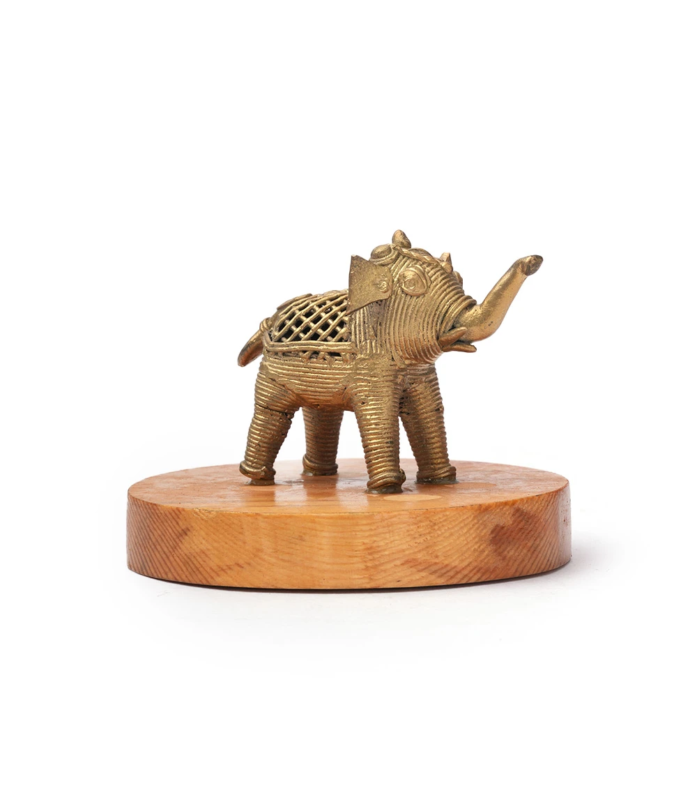 Dokra Elephant with wood base