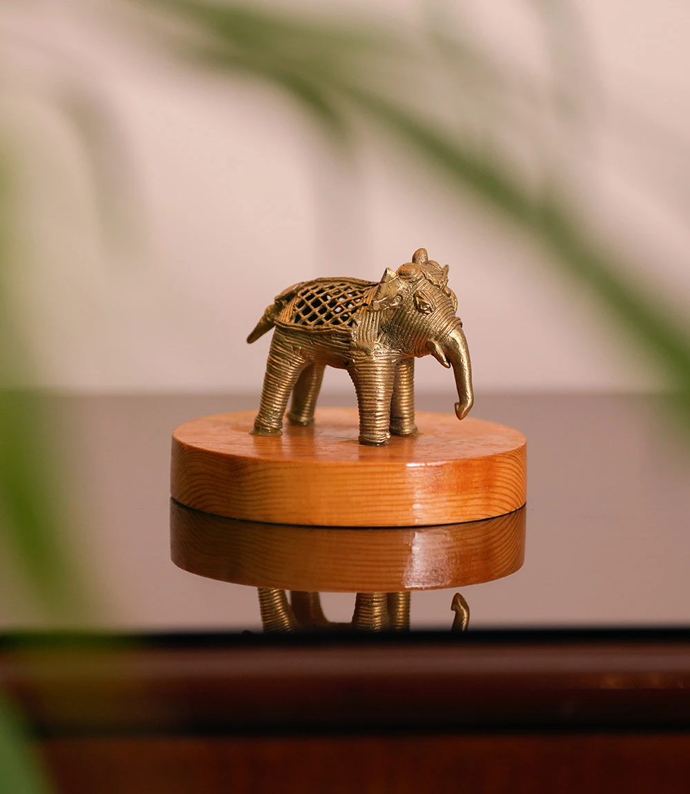 Dokra Elephant with wood base