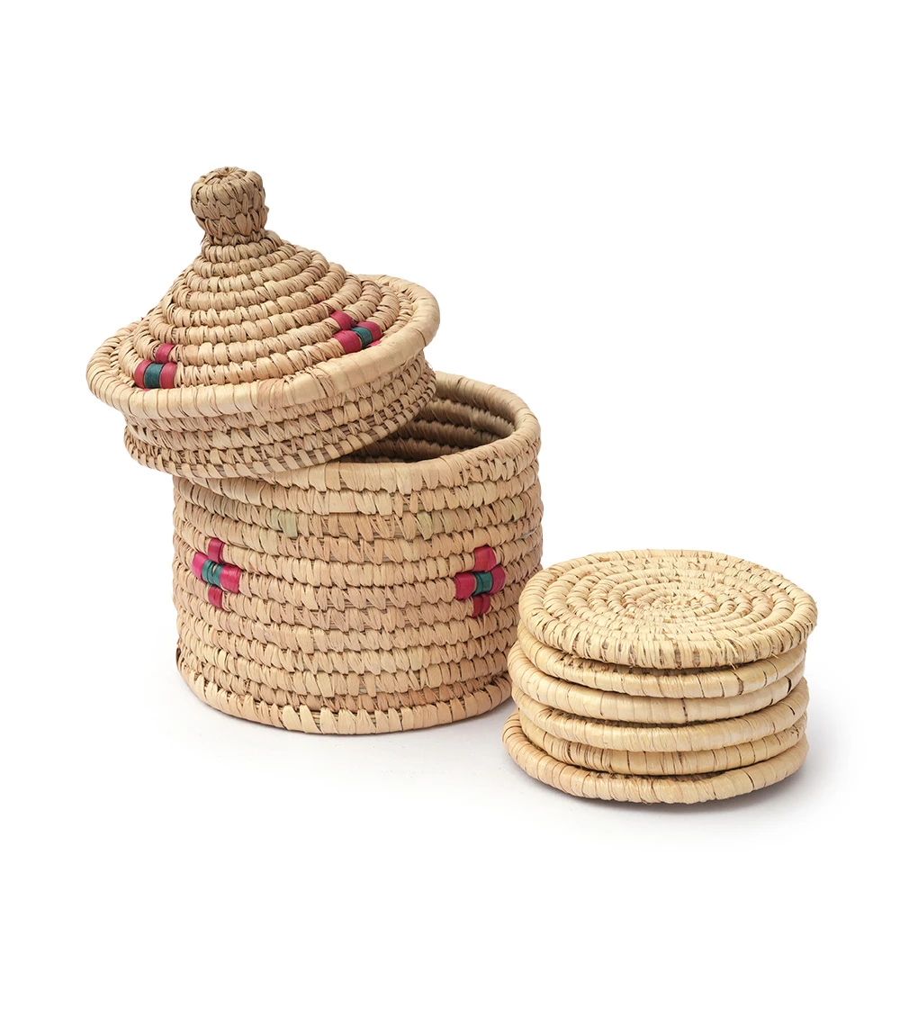 Natural grass Coaster with Holder Set of 6