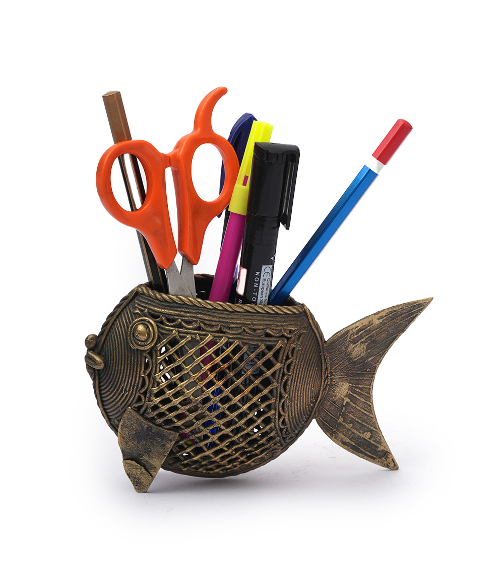 Dokra work Jaali Fish Pen Stands