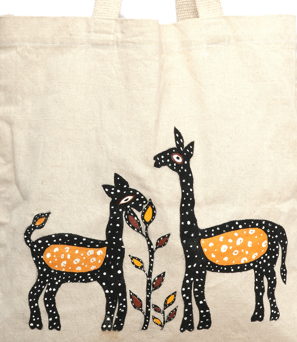 Canvas tot bag with sohrai painting