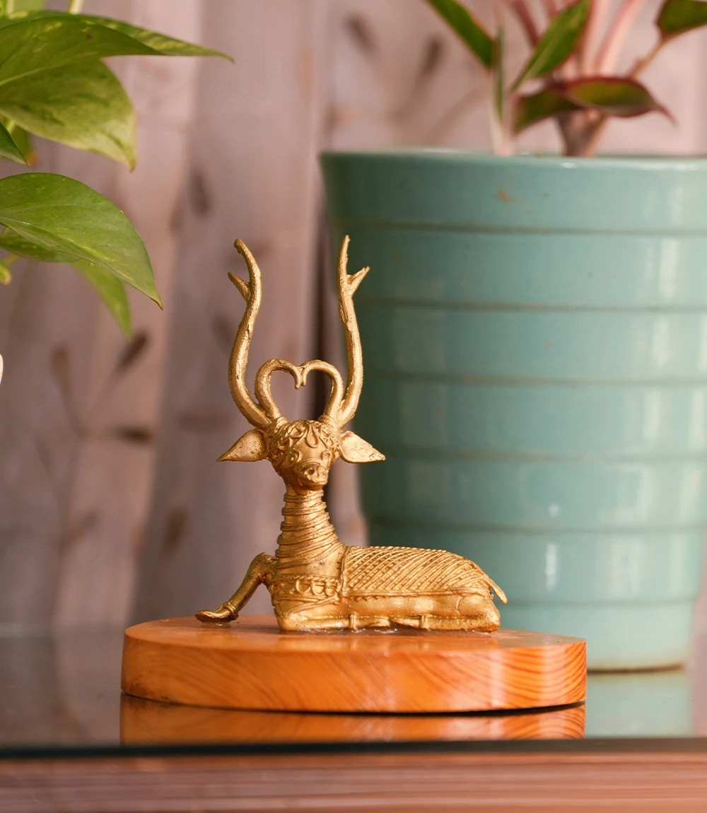 Dokra Deer With Wood Base