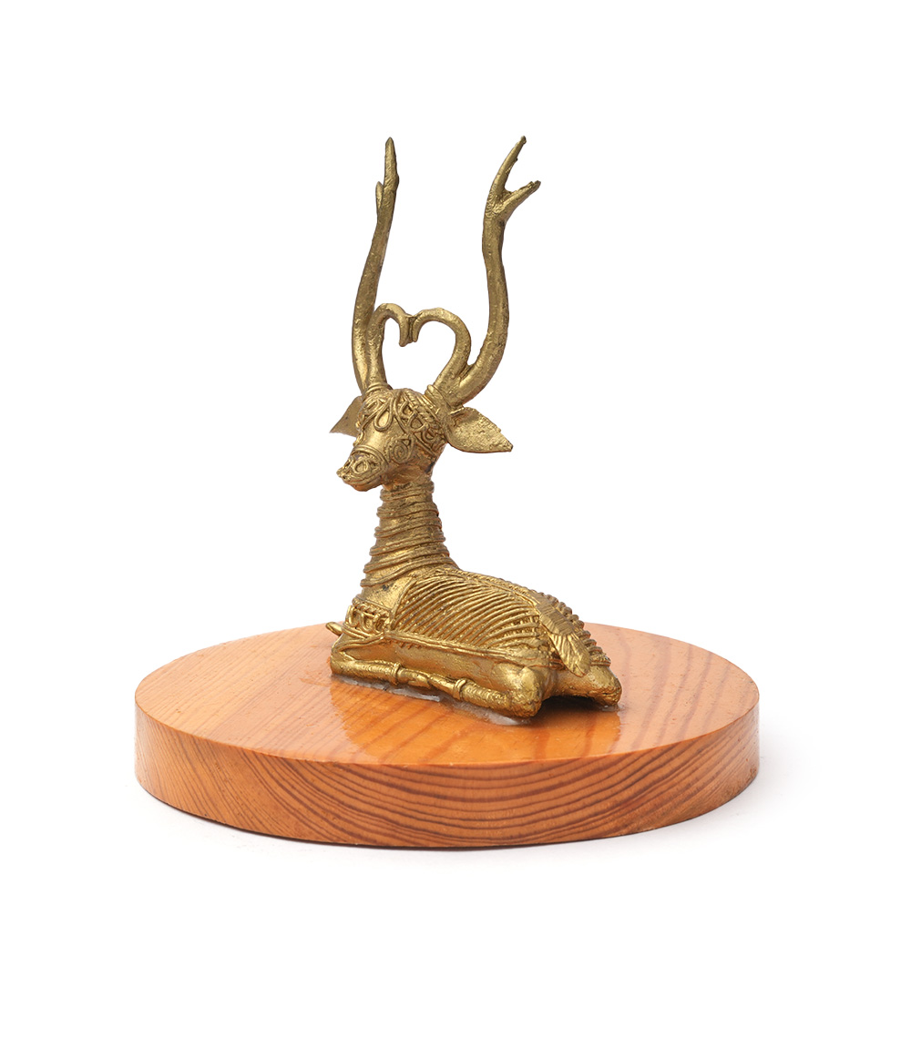 Dokra Deer With Wood Base
