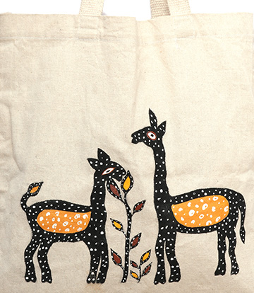 Canvas tot bag with sohrai painting
