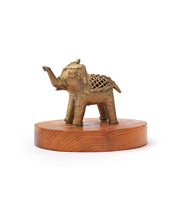 Dokra Elephant with wood base